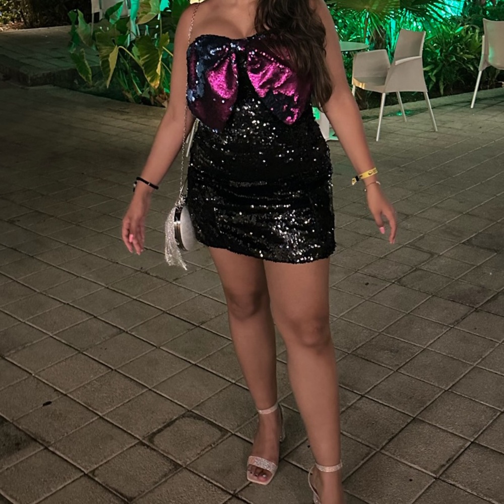 Nasty Gal Black Sequin Dress with Bow - Picture 2 of 2